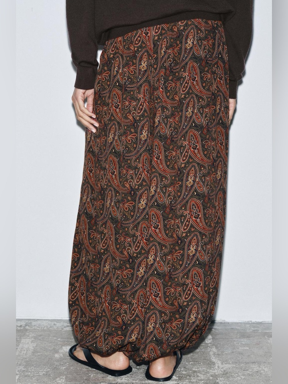 Zara Brown Paisley Wide-Leg Trousers - Picture 5 of 10